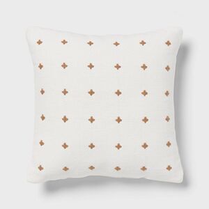 Threshold Stitch Square Edge Pillow Ivory Light Brown Cotton Dobby